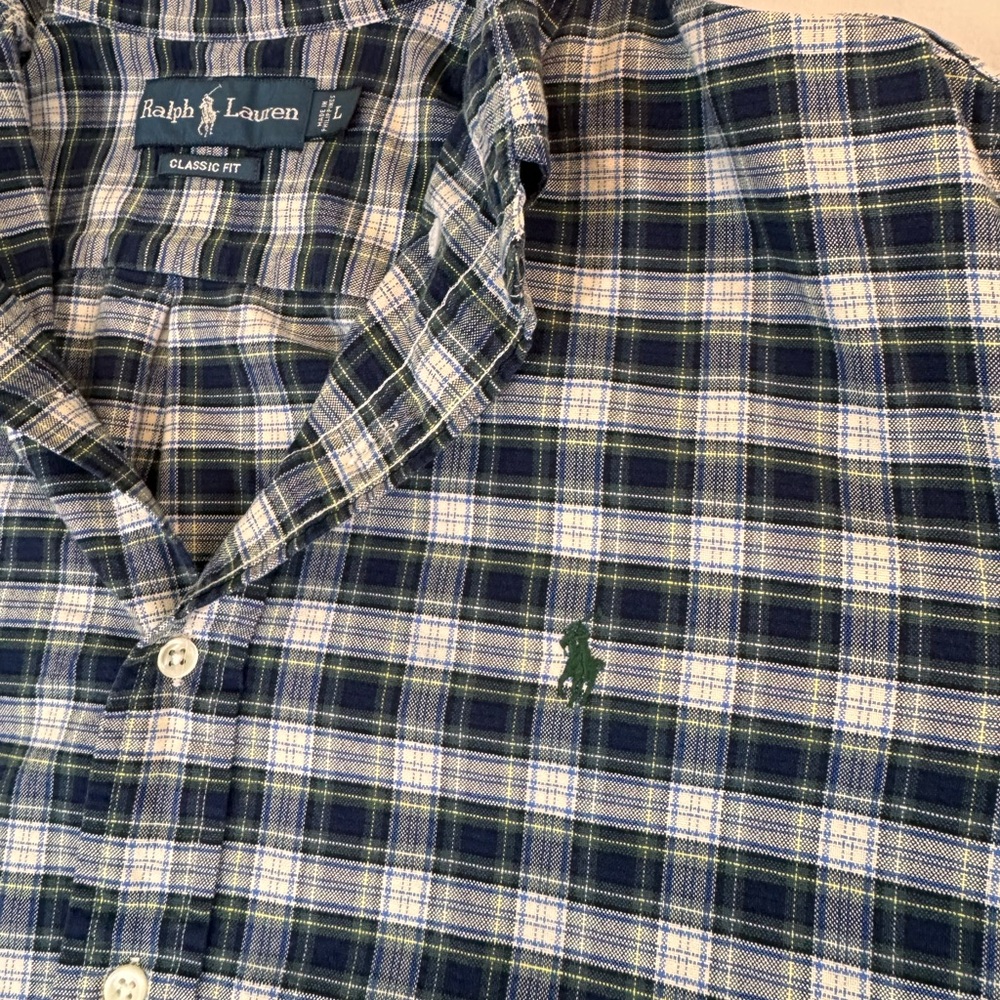Ralph Lauren Plaid Long-Sleeve Collared Button Down Shirt Size L